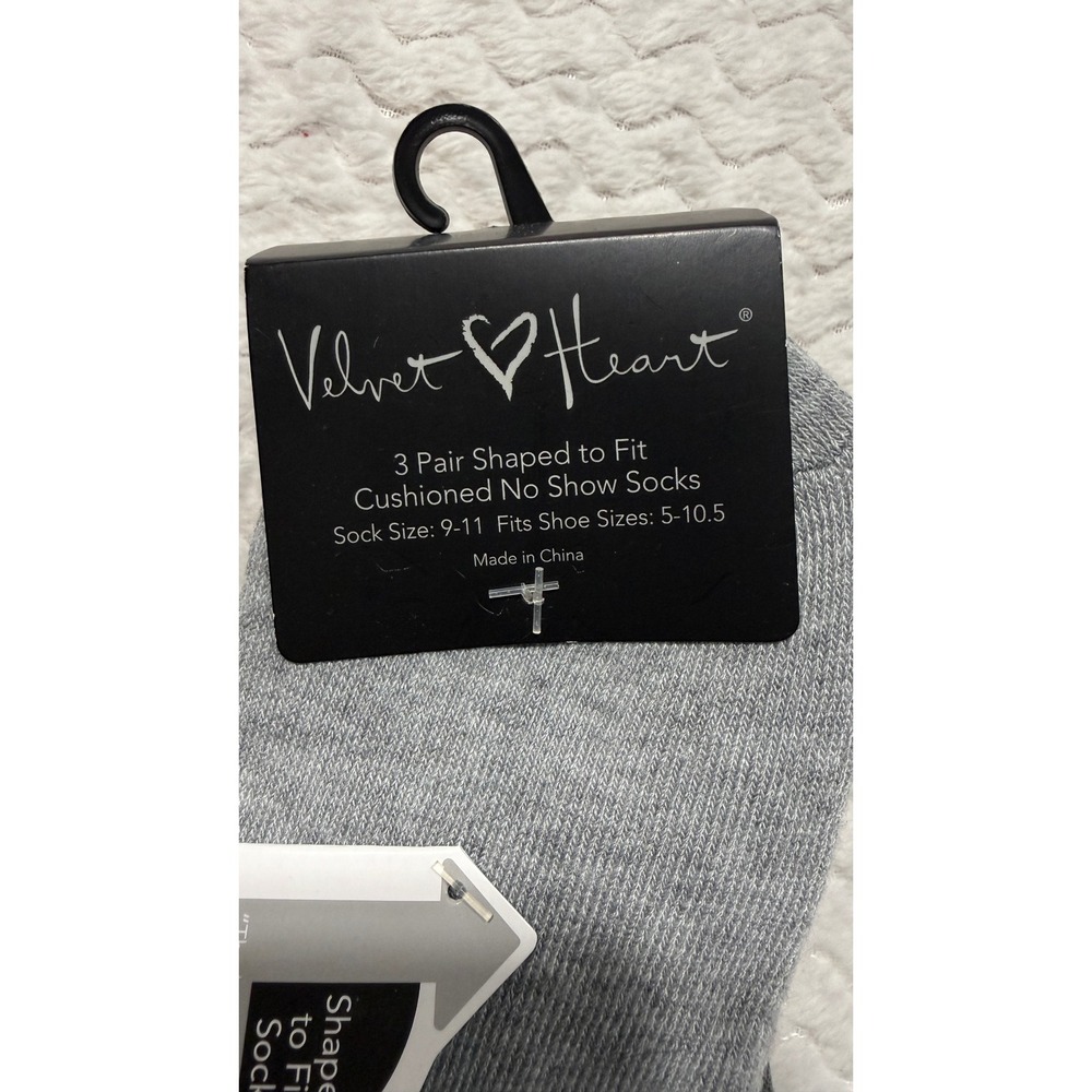 Velvet Heart 3 Pair Cushioned No Show Socks Grey Black Size 9-11 Shoe 5-10.5 - Picture 5 of 6